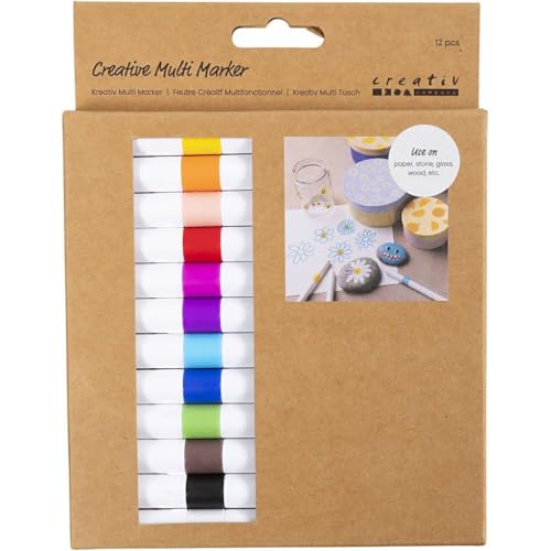 12er Set Wasserbasierte Acrylmarker – Nicht-permanent & abwaschbar – Feste Filzspitze – Für Stein, Holz, Glas, Porzellan, Papier – Kreativmarker für Kinder & Erwachsene von FÜNDIG