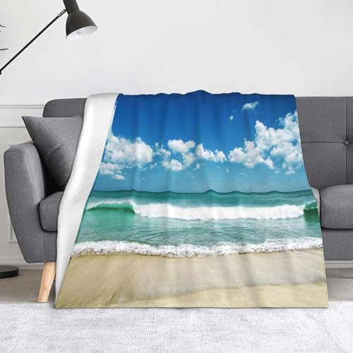 Flanelldecke Strand weiße Wolken Decke Flauschige Mikrofaser Solide Decken für Bett und Couch Doppel - 150 X 125 cm Decke von FUFIZU