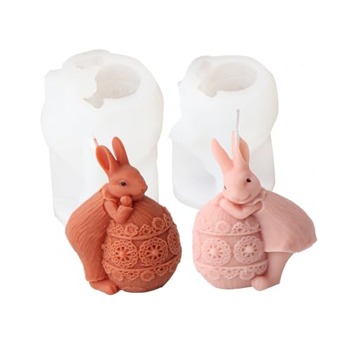 2 Stück Silikonformen Gießformen, Silikonform Ostern, Hasenform Für Ostern, Ostern Hase Backform, Osterhase Silikonform for Gips, Sojawachs Kerzen, Handwerk (2 Stück-C) von FUFRE