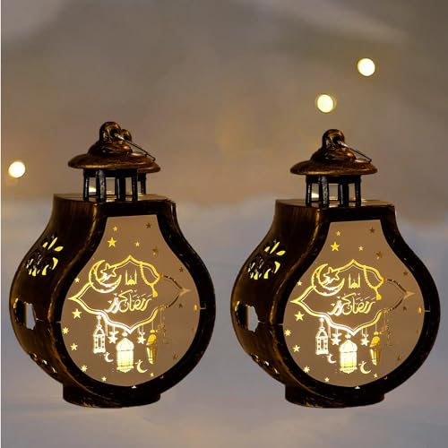 2 Stücke Ramadan Deko Laterne, Ramadan Dekoration, Eid Mubarak Dekoration, Islamische Dekoration, Mond Stern Dekoration, Ramadan Geschenke Für Tisch, Wand, Outdoor (Gold-2pcs) von FUFRE