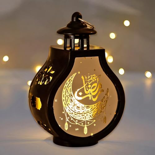 2 Stücke Ramadan Deko Laterne, Ramadan Dekoration, Eid Mubarak Dekoration, Islamische Dekoration, Mond Stern Dekoration, Ramadan Geschenke Für Tisch, Wand, Outdoor (Schwarz-1pcs) von FUFRE