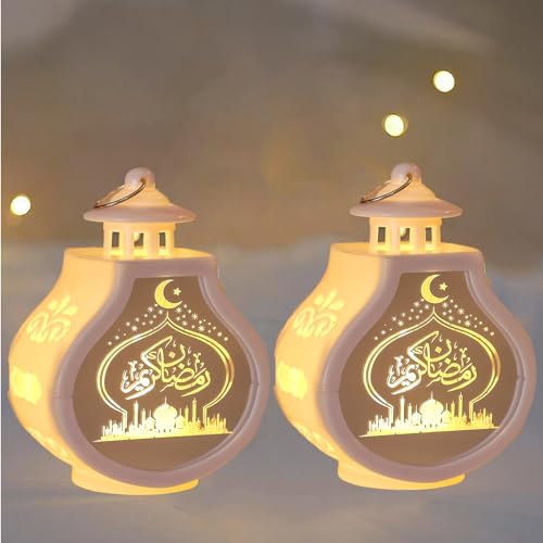 2 Stücke Ramadan Deko Laterne, Ramadan Dekoration, Eid Mubarak Dekoration, Islamische Dekoration, Mond Stern Dekoration, Ramadan Geschenke Für Tisch, Wand, Outdoor (Weiß-2pcs) von FUFRE