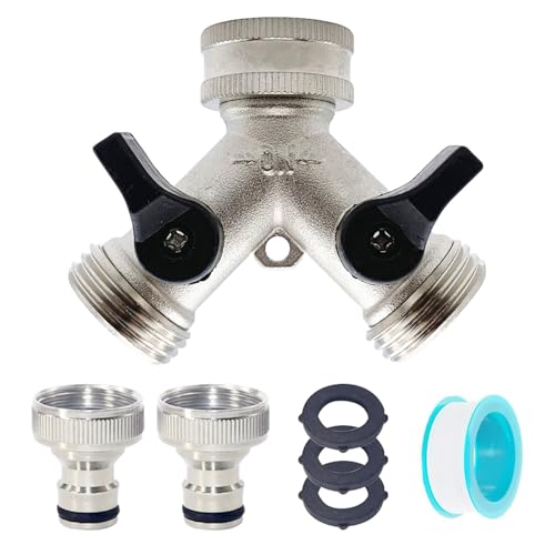 2 Wege Verteiler Wasser 3/4 Zoll, Y Verteiler 3/4 Zoll mit Verlängerter Griff, Messing Wasseranschluss Verteiler, Wasserverteiler 2 Wege, Wasserhahn Verteiler, fürGarten Geräte Bewässerung (Weiß) von FUFRE