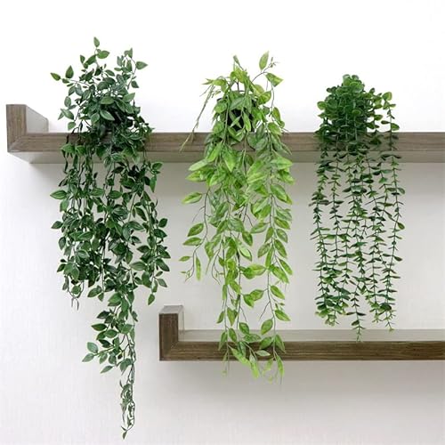 3 Stück Kunstpflanze im Topf, Künstliche Pflanzen Eukalyptus Deko, Kunstpflanze Hängend für Wand Wohnzimmer Bad Regal Garten Deko, Kunstpflanzen Hängepflanze Künstlich, Fake Plant Indoor Outdoor (A) von FUFRE