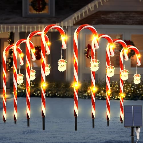 48 LEDs Zuckerstangen Beleuchtet Außen Weihnachtsdeko, 8 Pack Solar Zuckerstangen Lichterkette Aussen, Wasserdichte Zuckerstang Lichterketten Weihnachten Deko Weihnachtslichter für Garten Pfad (2) von FUFRE