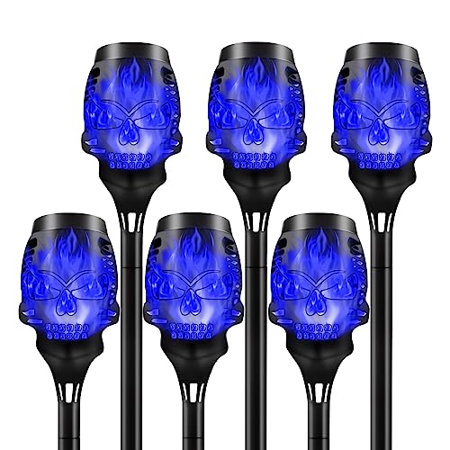 6pcs Solarlampen für Außen Garten, LED Solar Fackeln für Draußen mit Realistischer Flammeneffekt, Wasserdicht Solarleuchten Gartenleuchten Solar Gartenfackeln Halloween Deko für Rasen, Blaues Licht von FUFRE