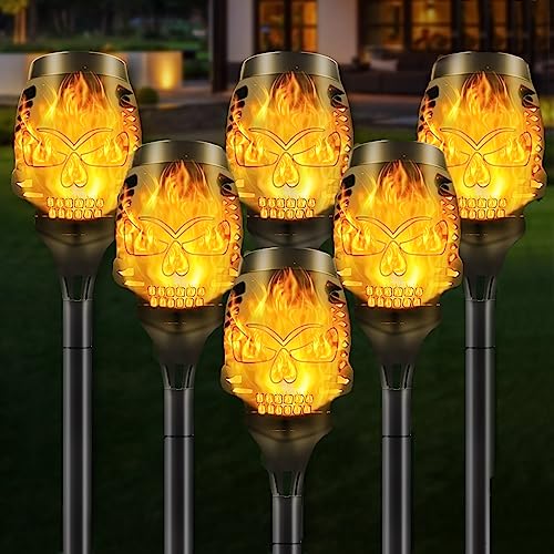 6pcs Solarlampen für Außen Garten, LED Solar Fackeln für Draußen mit Realistischer Flammeneffekt, Wasserdicht Solarleuchten Gartenleuchten Solar Gartenfackeln Halloween Deko für Rasen, Warmes Licht von FUFRE