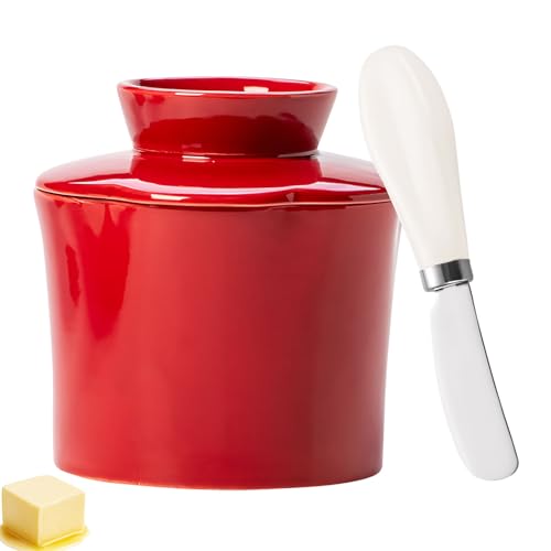 Butterdose Keramik mit Buttermesser, Butterglocke Keramik mit Deckel, Butterdose Porzellan, Butterbehälter Emaille, Butter Dish, Butterdosen, Butter Dose für Küche Butter Brot Dessert (C) von FUFRE
