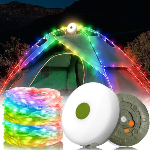 FUFRE Camping Lichterkette Aufrollbar, 20M Wasserdichte Tragbare Verstaubare Lichterkette für den Außenbereich, LED Camping Lichterkette Aussen Wasserdicht USB Wiederaufladbare Campinglampe von FUFRE