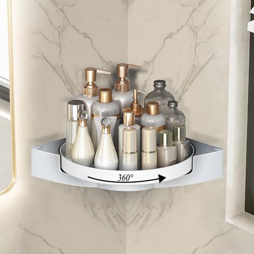 Duschablage Ohne Bohren, 360° Drehbar Duschregal Ohne Bohren, Dreieck Duschkorb Badaccessoires, Badezimmer Regal Organizer, Shampoo Halterung für Dusche, Badregal Duschkorb für Bad Küche (1 Stück) von FUFRE