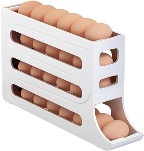 Eier Aufbewahrung Kühlschrank,4 Schichten Automatisch Rollender Eierhalter, Rolldown Eierspender Eier Organizer Für Kühlschrank, Eierhalter Für Kühlschranktür,Kann Beherbergen 30-Eier (Weiß,1PCS) von FUFRE