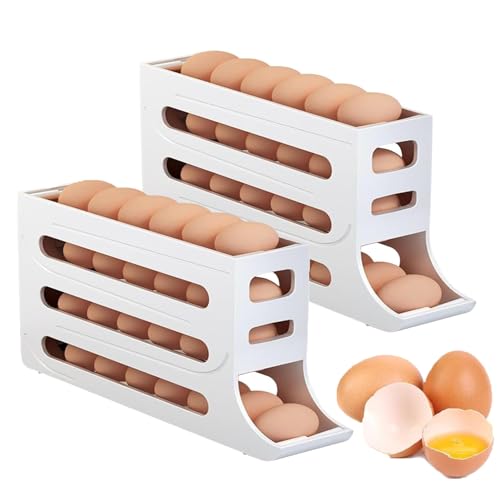 Eier Aufbewahrung Kühlschrank,4 Schichten Automatisch Rollender Eierhalter, Rolldown Eierspender Eier Organizer Für Kühlschrank, Eierhalter Für Kühlschranktür,Kann Beherbergen 30-Eier (Weiß,2PCS) von FUFRE