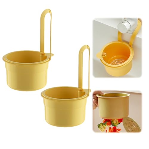 Sieb für Spülbecken Hängend, Einstellbare Spülbecken Sieb zum Aufhängen, Multifunktionaler Abtropfkorb Waschbecken, Abtropfsieb Spülbecken Filterkorb zum Waschen für Küchenspülen (Gelb) von FUFRE