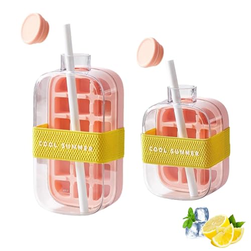 Eiswürfelform mit Strohhalm als Trinklernbecher, 2 in 1 Eiswürfelform und Eiswürfelflasche mit Deckel, Eiswürfelform Silikon Auslaufsiche Eiswürfelbehälter Trinkbecher für Getränke Kaffee (Rosa 2PCS) Eiswürfelform mit Strohhalm als Trinklernbecher, 2 in 1 Eiswürfelform und Eiswürfelflasche mit Deckel, Eiswürfelform Silikon Auslaufsiche Eiswürfelbehälter Trinkbecher für Getränke Kaffee (Rosa 2PCS) von FUFRE