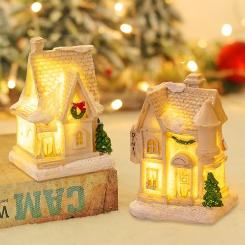 FUFRE 2PCS Weihnachtsdeko Weihnachtsstadt Weihnachtsdorf Weihnachten Deko LED Weihnachtsdorf mit Beleuchtung Weihnachtshaus Weihnachtsbeleuchtung Innen Miniatur Weihnachtsdorf Weihnachtsdekoration von FUFRE