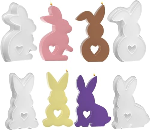 4 Stücke Ostern Hase Silikonform, Silikonformen Gießformen, Ostern Hase Backform, DIY Hasenform for Gips, Gießform Ostern, Sojawachs Kerzen, Handwerk (4 Stücke-B)… von FUFRE