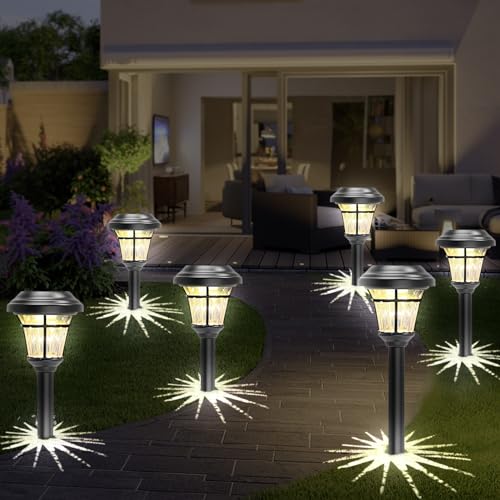 FUFRE 6 Stück Solarlampen für Außen Garten, Solar Gartenleuchten für Außen, Wasserdicht Solar Solarleuchten Garten, Gartenlichter Solar Außen, Solar Gartenlampen für Rasen, Terrasse, Hof (Weißlicht) von FUFRE