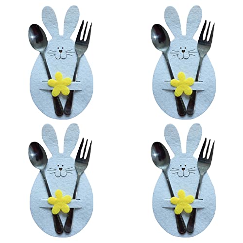 FUFRE Bestecktasche Ostern, 4 Stück Osterhase Bestecktasche, Besteckhalter Filz Osterbesteck Dekorationszubehör-Besteckhalter Schaf Messer & Gabel Taschen Für Ostern Tischdeko (8#) von FUFRE