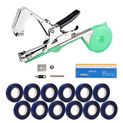 FUFRE Bindemaschine Pflanzen, Garten Tape Tool, Mit 10 Bandrollen, 10000 Heftklammern, Handbindemaschine Für Pflanzen Rankhilfen Rebe, Tomaten, Trauben, Himbeeren Plant Tying Tool (Blau) von FUFRE