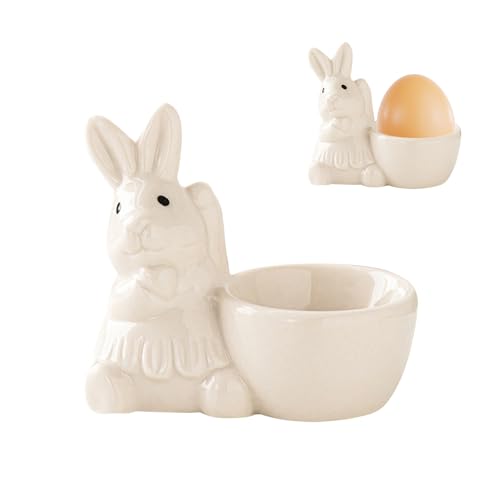 FUFRE Eierbecher Ostern, Osternhase Lustig Eierbecher Keramik, Süßer Hase Eierbecher Porzellan Eierhalter Ostern Deko Geschenke, Hasen Eierhalter für Ostern Tischdeko Küche Wohnzimmer Deko (Weiß) von FUFRE