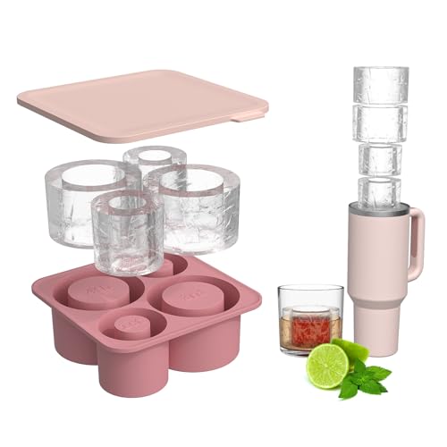 FUFRE Eiswürfelform Silikon für Stanley Becher, 4 Fach Eiswürfelbehälter für Stanley Cup, Silikon Eiswürfelform mit Deckel, BPA Frei, Eiswürfelschale Sichere Eiswürfel Form für 30/40 Oz Becher (Rosa) von FUFRE