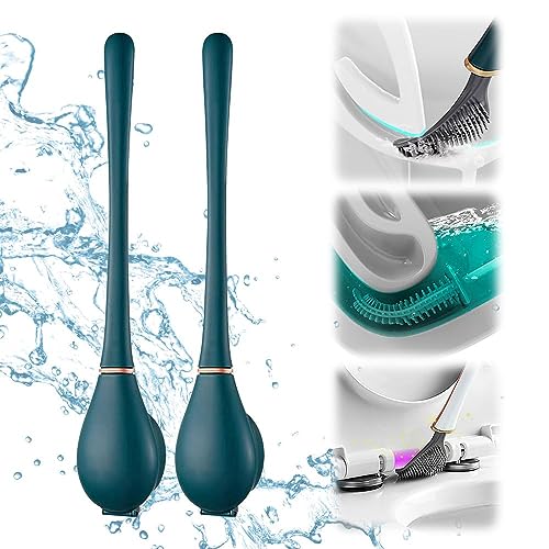 FUFRE Flexible Toilettenbürste Aus Silikon, Silikon WC Bürste Und Behälter, Wandmontage Ohne Bohren Für Badezimmer Mit Schnell Trocknendem, Schnelle Reinigung Toilet Brush (Blue,2PCS) von FUFRE