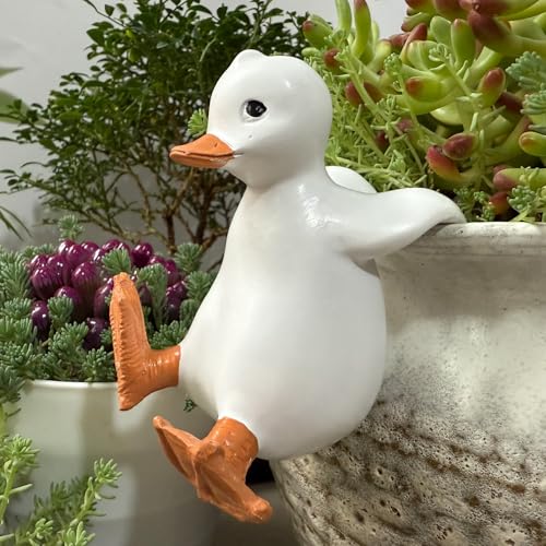 Gartendeko für Draußen Wetterfest, Ente Gartenfiguren & Gartenstatuen, UV-Schutz Garten Deko Draußen Figuren aus Harz, für Frühling Blumentopf Hof Balkon Deko (B1) von FUFRE