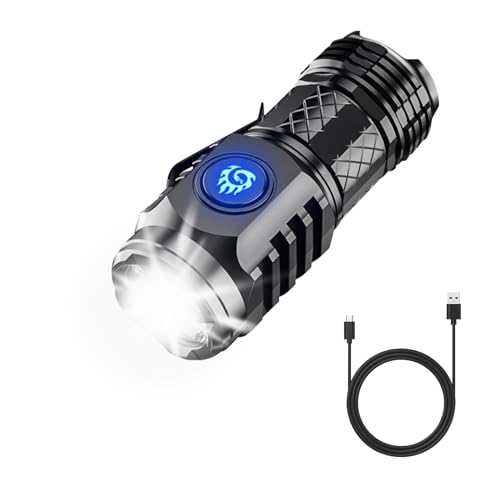 FUFRE LED Taschenlampe Extrem Helle, Mini Taschenlampe mit Dreiäugigem Monster, USB Aufladbar LED Taschenlampen mit 5 Lichtmodi, Wasserdichte Mini Taschenlampe Flashlight für Outdoor (Schwarz) von FUFRE