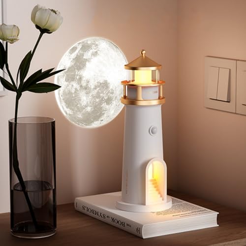 FUFRE Leuchtturm Lampe, Leuchtturm Deko Lampe, LED Mond Projektor, Leuchtturm Projektionslampe mit Fernbedienung/Bluetooth/Sensor, Stimmung Nachtlicht, für Schlafzimmer Wohnzimmer (Fernbedienung) von FUFRE