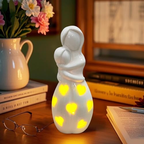FUFRE Mama Keramik Nachtlicht LED Muttertagsgeschenk Hohle-Lamp Mothers Day Figuren-Lichter, ideal Mama Geburtstagsgeschenk Muttertagsgeschenk (Weiß) von FUFRE