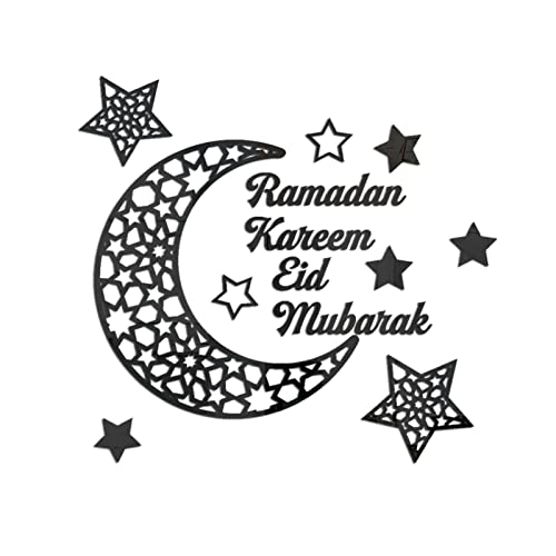 FUFRE Ramadan Dekoration Set, Wandkunst-Dekoration 3D-Ramadan -Mondstern-Acryl-Wandaufkleber, Islamische Muslimische DIY Selbstklebende Wandaufkleber, Heimdekoration (Schwarz) von FUFRE