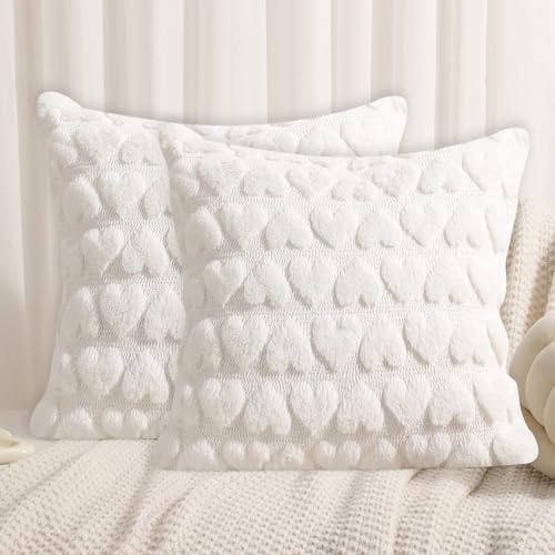 FUFRE Valentinstag Deko Herz Kissenbezug 2er Set, Romantische Herz Kissenbezug Valentinstag Deko Kissenbezüge, Valentinstag Kissenhülle Moderne Zimmer Deko (Weiß, 45 x 45 cm) von FUFRE