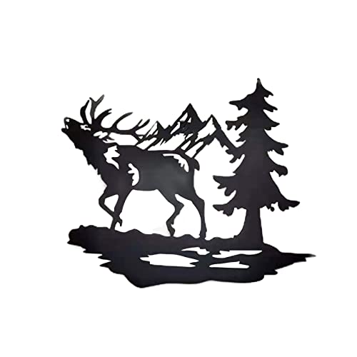 FUFRE Wanddeko Metall Schwarz, Lasergeschnittenes Hirsch/Bär/Wolf-Logo Für Hütten-Dekor, Bergblick, Land-Tier-Jagd-Dekor, Wald-Kiefer, Rustikale Wand-Dekor, Badezimmer, Schlafzimmer (Hirsch) von FUFRE