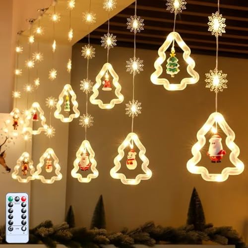 FUFRE Weihnachtsdeko Lichterkette Innen, LED Weihnachtsbeleuchtung Weihnachten Lichtervorhang Außen mit Fernbedienung, 8 Beleuchtungsmodi, Weihnachten Fensterbeleuchtung Lichterkette Vorhang von FUFRE