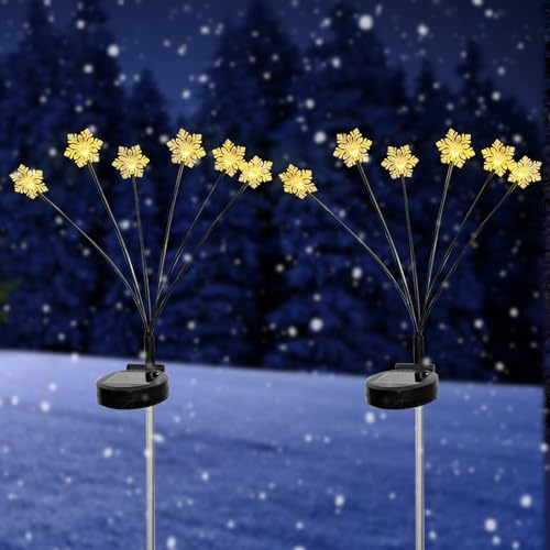 FUFRE Weihnachtsdeko Schneeflocken Solarlampen für Außen Garten, Weihnachten Garten Solarleuchten für Außen, IP65 Wasserdicht Solarleuchten Beleuchtung Weihnachtsdeko für Balkon Garten (6 Lampen) von FUFRE