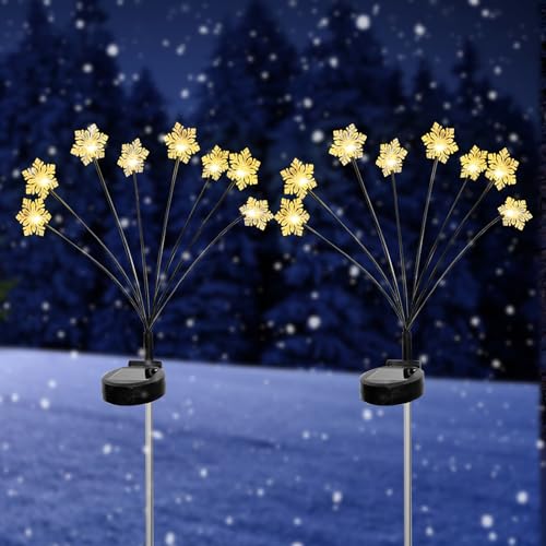 FUFRE Weihnachtsdeko Schneeflocken Solarlampen für Außen Garten, Weihnachten Garten Solarleuchten für Außen, IP65 Wasserdicht Solarleuchten Beleuchtung Weihnachtsdeko für Balkon Garten (8 Lampen) von FUFRE