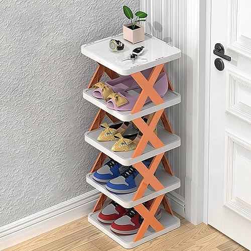 Faltbares Schuhregal, Mehrschichtiges Schuhregal Schmal Für 5 Paare Schuhe, Stabiles Und Langlebiges Schuhregal Standregal Platzsparend Für Schrank, Flur, Schlafzimmer, Eingang (Orange) von FUFRE