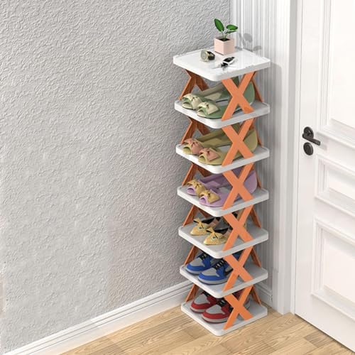 Faltbares Schuhregal, Mehrschichtiges Schuhregal Schmal Für 5 Paare Schuhe, Stabiles Und Langlebiges Schuhregal Standregal Platzsparend Für Schrank, Flur, Schlafzimmer, Eingang (Orange-7 Stock) von FUFRE