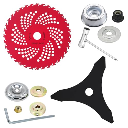 Freischneider Messer 2er Set, 25.4mm Dorn Rasentrimmer Messer, Ersatzmesser Motorsense, Freischneider Sägeblatt, Rasentrimmer Zubehör Freischneiderklinge Dickichtmesser mit Adapter für Mäharbeiten (B) von FUFRE