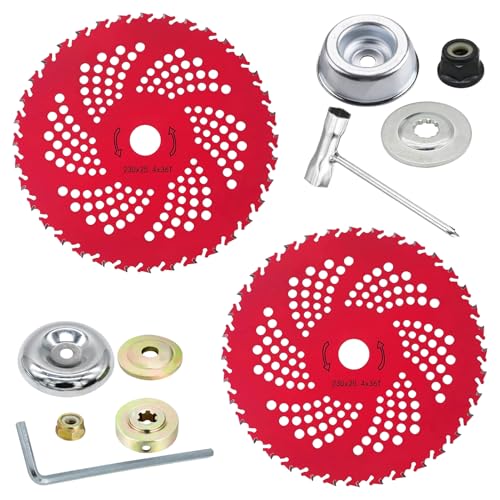 Freischneider Sägeblatt, 2er Set 255/230 X 25,4 mm Freischneider Zubehör Messer, Hartmetall Motorsense Zubehör Sägeblatt in 36T/80T, für Kreissägen Motorsensen (2er Rot) von FUFRE