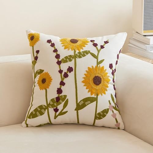 Frühlingsdeko Tulpen Kissenbezug 45x45 cm, 2er Set Deko Frühling Blumen Kissenhülle 45x45, Frühling Innen Zimmer Deko Aesthetic, Tulips Zierkissenbezug Kissenbezüge Deko Wohnzimmer (Sonnenblume 03) von FUFRE