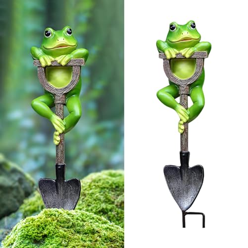Gartendeko Frosch Figuren mit Schaufel, Gartendeko Figuren, Tiere Gartenfiguren, Harz Frosch Gartendeko für Draußen, Kreativ Frosch Gartenstatuen, für Balkon Deko Rasen Deko Garten Deko (Frosch) von FUFRE