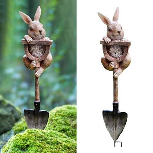 Gartendeko Frosch Figuren mit Schaufel, Gartendeko Figuren, Tiere Gartenfiguren, Harz Frosch Gartendeko für Draußen, Kreativ Frosch Gartenstatuen, für Balkon Deko Rasen Deko Garten Deko (Hase) von FUFRE