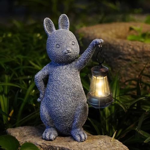 Gartendeko für Draußen Wetterfest Osterhase Solarlampe, Osterdeko Hase Gartenfiguren mit Solar Laterne für Balkon, Zimmer Deko Leuchten Kaninchen Figuren für Frauen Männer Mama Geburtstagsgeschenk von FUFRE