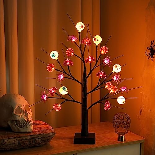 Halloween Deko Lichterbaum Innen 24 Warmweiß LEDs Bäumchen Dekoration Baum Licht , USB & Batteriebetrieb, DIY Verstellbare Zweigbaum Schwarz Herbstdeko von FUFRE