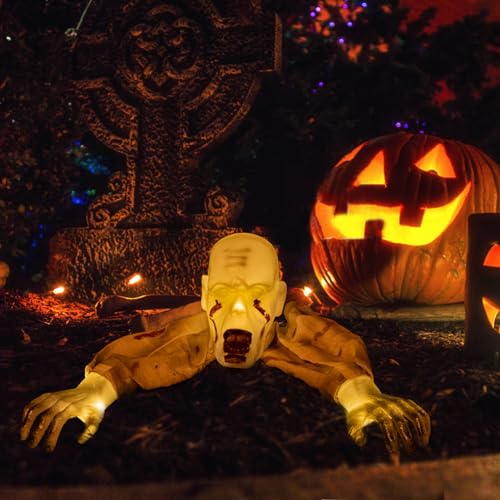 Halloween Deko Garten Leuchtendes Skelett, Horror Halloween Skeleton Arm Stakes mit 8 Beleuchtungsmodi, LED Lichterkette Totenkopf Halloween Dekoration für Outdoor Garten Hof Rasen (1) von FUFRE