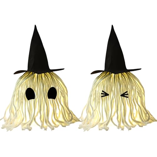 Halloween Deko Geister mit LED Lichter, 2 Stück Halloween Deko Outdoor LED Ghost Face, 3 Lichtmodi Leuchtender Geister Deko für Helloween Dekoration Innen Außen Garten Vorhof Terrasse Zuhause (A) von FUFRE