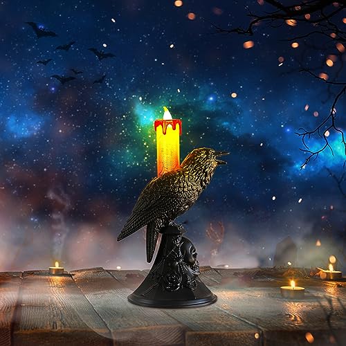 Halloween Deko Kerze Flammenlose Stumpenkerzen Krähe Leuchtendes Kerzenlicht Kerze Lampe Halloween Dekoration Batteriebetrieben LED Teelichter für Horror Halloween Heimdekoration Geschenk (Orange) von FUFRE