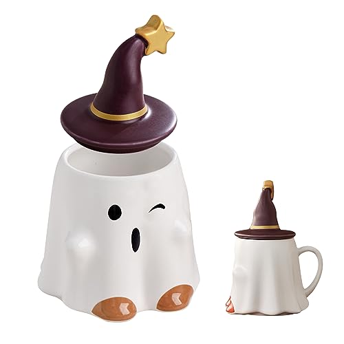 Halloween Geist Tasse, Halloween Tasse mit Deckel, Halloween Gespenst Keramiktasse Kaffeetasse Teetasse Geschenkidee Tasse aus Keramik, Halloween Gespenst Tasse für Halloween Weihnachten (2) von FUFRE