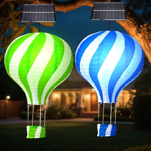 Heißluftballon Solar Lampions Außen Wetterfest, 2 Stück Solarlampen für Außen Hängend Heißluftballon, Lampions Solar Heissluftballons Outdoor, LED Wasserdicht Solarlaterne für Garten Balkon Deko (B) von FUFRE
